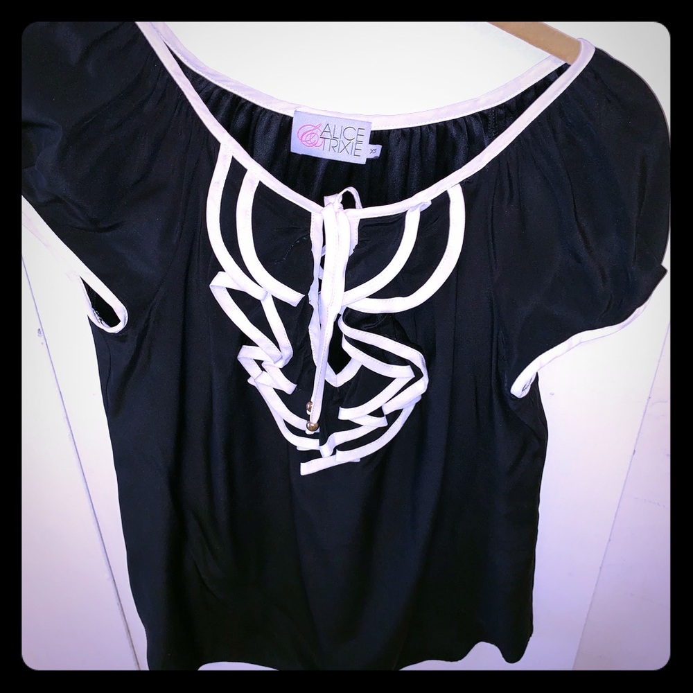 Alice & Tricia black and white silk top